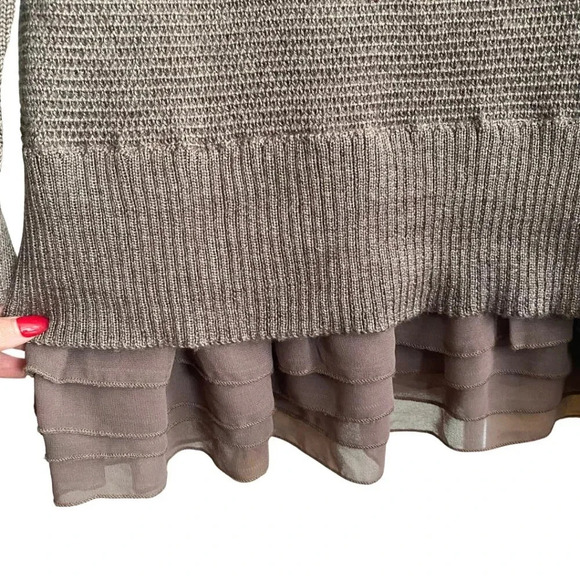 Soft Surrounding Brown Taupe Tunic Ruffle Botton Long Sleeve Sweater Size PL - Picture 2 of 8